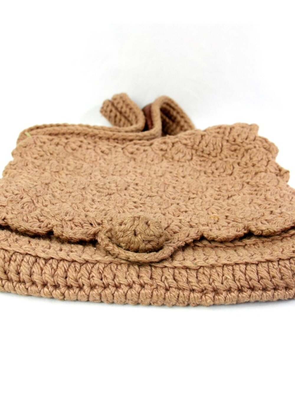 Vintage Handmade Crocheted Knit Envelope Handbag Shoulder Bag Purse Brown 1970s - Picture 6 of 11